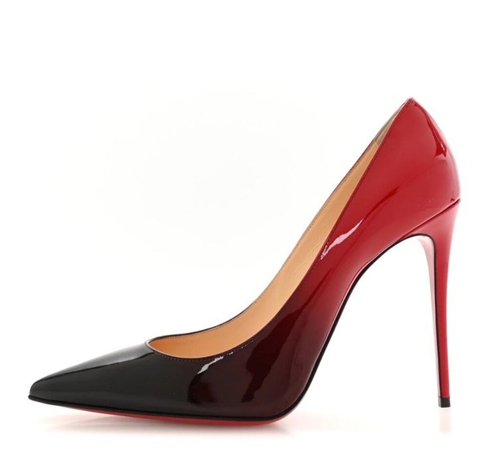 Christian Louboutin Kate Ombre Patent Leather Pumps Black Red Heels 37.5